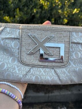 Y2K collection XOXO Beige Logo Clutch with Silver Hardware